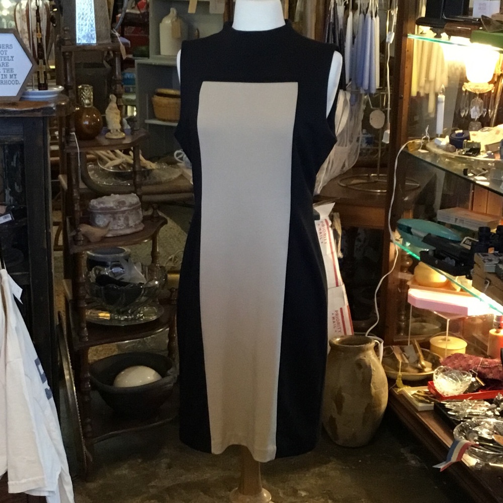 0239 Calvin Klein Black and Camel Midi Dress; NWT size 10